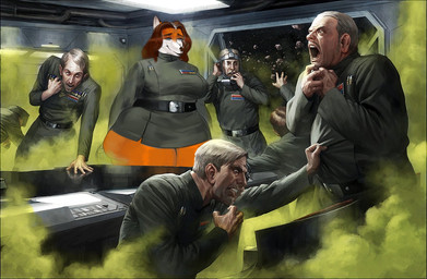 anthro asphyxiation asteroid big_breasts breasts chair choking clothing cough fart fart_cloud fart_fetish female furniture gas_mask group huge_thighs male mask relieved smile space table thick_thighs uniform hguy44 star_wars aeris_(hguy44) canid canine fox human mammal