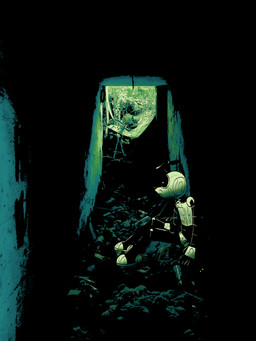 abandoned_building anthro machine male neutral_expression photo_background sitting text toony visor vv0ltz erm_(vv0ltz) canid canine canis domestic_dog mammal robot absurd_res digital_media_(artwork) english_text hi_res mixed_media monochrome photography_(artwork) trans_(lore) trans_man_(lore)