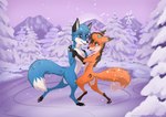 ambiguous_gender blue_body blue_fur dancing duo feral fur on_hind_legs snow rukifox koro_(koro_kiama) yumi_(yatofox) canid canine fox mammal