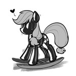 1:1 applejack_(mlp) clothing cutie_mark_print female feral friendship_is_magic hasbro heart_symbol hi_res latex latex_clothing latex_skinsuit lettuce_(artist) monochrome my_little_pony rocking_horse rubber_clothing sensory_deprivation shaking skinsuit solo tight_clothing trembling