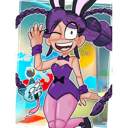 ambiguous_gender anthro bow_tie bunny_costume clothing costume doll doll_joints duo female looking_at_viewer not_furry_focus playboy_bunny pseudo_hair purple_bow_tie solo_focus tentacle_hair tentacles wave eyz mob_entertainment poppy_playtime candy_cat lily_lovebraids animate_inanimate felid feline humanoid mammal hi_res