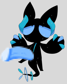 accessory anthro big_penis black_body blue_eyes blue_highlights bodily_fluids censored_genitalia censored_penis claws erection furgonomics genitals grey_background highlights_(coloring) horn huge_penis hyper hyper_genitalia hyper_penis jewelry looking_up male mouthless penis ring shota simple_background small_but_hung solo sweat tail tail_accessory tail_jewelry tail_ring young young_anthro doneru hybrid mammal shadow_creature censored hi_res mosaic_censorship