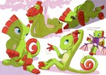 ambiguous_gender anthro blue_eyes curled_up duo feet fetal_pose foot_focus green_body hands_behind_head lying male male_focus nude on_back shedding shedding_skin sitting solo_focus text iro_gomasio playtonic_games yooka-laylee laylee yooka bat chameleon lizard mammal reptile scalie 2021 japanese_text translated