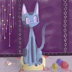 ball_of_yarn blue_body blue_fur detailed_background female feral fur pink_eyes pink_nose smile solo toy yarn naircat domestic_cat felid feline felis mammal 1:1 2012 digital_media_(artwork) digital_painting_(artwork) painting_(artwork)