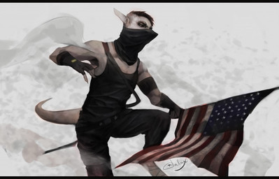 american_flag anthro black_bottomwear black_clothing black_gloves black_handwear black_kerchief black_pants black_shirt black_tank_top black_topwear blood bodily_fluids bottomwear clothed clothing flag flag_(object) fully_clothed gloves handwear holding_flag holding_object kerchief male mask pants raised_leg realistic shirt solo tank_top topwear united_states_of_america akrolayn jack_(akrolayn) ambiguous_species 2015 digital_media_(artwork) digital_painting_(artwork) painting_(artwork)