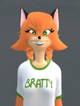 anthro clothing female fox_popvli goofy_smile looking_at_viewer orange_body shirt solo t-shirt topwear unusedslot virt-a-mate canid canine fox mammal 3:4 3d_(artwork) digital_media_(artwork)