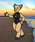 beach breasts clothing cowbell detailed_background female latex outside seaside solo swimwear buttercollie bovid caprine mammal sheep olivia_(disambiguation) low_res