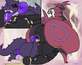 abstract_background animal_genitalia animal_penis anthro anthro_on_feral anus balls balls_on_ground bestiality big_anus big_balls big_butt big_penis bite biting_lip black_anus black_balls black_penis bodily_fluids butt butt_sniffing cleaning_cock cum cum_on_ground curved_horn drooling duo equine_genitalia equine_penis feral fur genital_fluids genitals heart_eyes heart_symbol horn huge_anus huge_balls huge_butt huge_penis licking long_ears looking_back male male/male multicolored_body oral penile penis penis_lick penis_on_ground puffy_anus purple_anus purple_body purple_horn purple_spikes purple_tongue red_body saliva sex smegma smegma_in_mouth smegma_on_tongue sniffing snout_in_ass spiked_tail spikes spikes_(anatomy) sweat sweaty_anus sweaty_balls sweaty_genitalia tail tongue vein veiny_penis stankbank mythology nintendo pokemon hazel_(hazlnutt) dragon furred_dragon furred_scalie generation_5_pokemon mythological_creature mythological_scalie pokemon_(species) scalie scolipede alternate_version_at_source hi_res