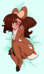 3:5 absurd_res anthro bdsm bondage bound breasts brown_hair cookiedoe deer female fluffy genitals hair hi_res hooves mammal pillow pinup pose pussy rope solo spots submissive submissive_female sugarcookiedoe_(artist)
