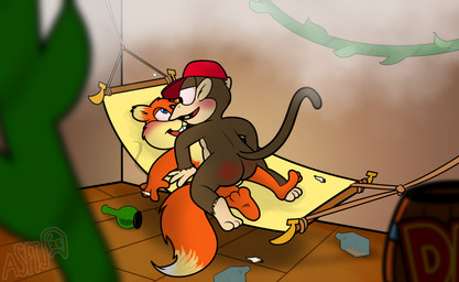 alcohol anal anal_penetration anthro balls barrel baseball_cap beer_glass beverage blush bottle brown_body buckteeth butt clothing container drugs drunk duo empty_bottle eye_contact fur genitals hammock hat headgear headwear holding_object joints looking_at_another male male/male male_penetrated male_penetrating male_penetrating_male marijuana messy_room nipples nude open_mouth orange_body penetration plant seductive sex smile smoke spank_marks substance_intoxication tail teeth tongue topwear vines squirrelfromthesouth conker's_bad_fur_day donkey_kong_(series) nintendo rareware conker diddy_kong haplorhine mammal monkey primate rodent sciurid tree_squirrel hi_res