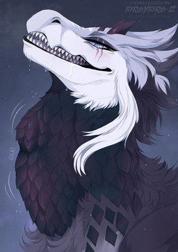 ambiguous_feral ambiguous_gender blue_eyes bodily_fluids feral grey_body looking_at_viewer narrowed_eyes neck_bulge open_mouth oral_vore pupils purple_body saliva saliva_string sharp_teeth side_view simple_background slit_pupils solo teeth vore santanahoffman species_request