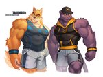 abs anthro biceps chest_tuft clothed clothing fur group male muscular muscular_male simple_background tan_body tan_fur tuft wolfmalro otake ray_(takemoto_arashi) canid canine canis domestic_dog felid mammal pantherine 2020 absurd_res hi_res