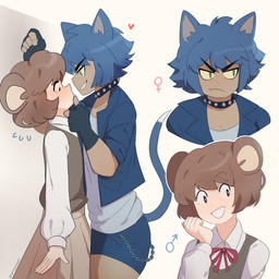 animal_ears bedroom_eyes blue_hair bottomwear brown_hair cat_tail chain clothed clothing collar crossdressing crossgender dark_body dark_skin duo female femboy fingerless_gloves footwear gender_symbol gloves hair handwear heart_symbol high_heels inner_ear_fluff jacket larger_female light_body light_skin looking_at_another looking_at_partner looking_down male male/female manly mtf_crossgender narrowed_eyes seductive shoes shorts simple_background size_difference skirt spikes symbol tail teeth tomboy topwear touching_face tuft skyguyart metro-goldwyn-mayer tom_and_jerry jerry_mouse thomas_cat animal_humanoid domestic_cat felid felid_humanoid feline feline_humanoid felis house_mouse humanoid mammal mammal_humanoid mouse mouse_humanoid murid murid_humanoid murine murine_humanoid rodent rodent_humanoid tuxedo_cat 1:1 digital_drawing_(artwork) digital_media_(artwork) hi_res shaded simple_shading