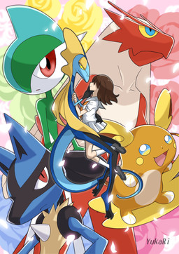 anthro black_body black_legs blue_arms blue_ears blue_eyes blue_tail bottomwear clothed clothing footwear group hair hair_over_eyes open_mouth pink_tongue red_eyes skirt socks tail teeth tongue yellow_sclera yukari_(artist) nintendo pokemon alolan_form alolan_raichu blaziken gallade generation_3_pokemon generation_4_pokemon generation_7_pokemon generation_8_pokemon human inteleon lucario mammal pokemon_(species) regional_form_(pokemon) hi_res