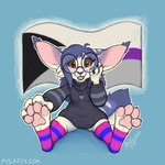 1:1 2021 anthro bisexual_pride_colors black_sclera blue_body blue_clothing blue_fur blue_hair blue_legwear canid canine caracal caracal_(genus) clothing demisexual_pride_colors felid feline female fennec_fox flag flag_(object) fox front_view fur glistening glistening_eyes grey_clothing grey_sweater grey_topwear hair hand_on_face happy heart_locket hi_res hybrid knee_highs leg_warmers legwear lgbt_pride looking_at_viewer mammal multicolored_clothing multicolored_knee_highs multicolored_leg_warmers multicolored_legwear mylafox mylafox_(character) open_mouth open_smile pattern_clothing pawpads pink_clothing pink_legwear pink_pawpads pride_color_clothing pride_color_flag pride_color_knee_highs pride_color_leg_warmers pride_color_legwear pride_colors purple_clothing purple_legwear signature simple_background sitting smile solo spread_legs spreading striped_clothing stripes sweater text topwear true_fox url white_body white_fur yellow_eyes