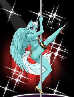 accessory anthro blue_body blue_fur bra clothing curtains dancing female folded_wings footwear fur garter high_heels light looking_away money panties pole pole_dancing raised_leg shoes solo underwear wings up1ter friendship_is_magic hasbro my_little_pony mythology fleetfoot_(mlp) wonderbolts_(mlp) equid equine mammal mythological_creature mythological_equine pegasus hi_res