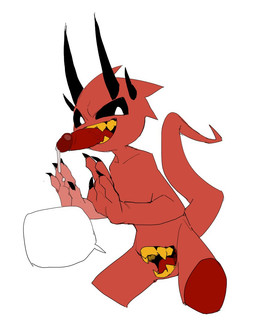 black_horn black_sclera claws crotch_mouth erection fangs genitals horn humor male multi_mouth open_mouth penis penis_tongue pupils red_arms red_body red_legs red_penis red_skin red_tail speech_bubble tail teeth unusual_anatomy unusual_genitalia_placement unusual_mouth_placement unusual_penis_placement what white_pupils yellow_teeth pastry404 demon humanoid sketch