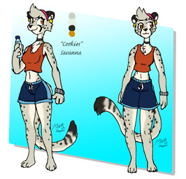 anthro biped blue_bottomwear blue_clothing blue_shorts bottle bottomwear clothed clothed_anthro clothed_female clothing color_swatch container countershade_fur countershading dipstick_tail female female_anthro fur grey_body grey_fur long_tail markings midriff navel orange_eyes red_clothing red_shirt red_tank_top red_topwear shirt shorts slim slim_anthro slim_female solo spots spotted_body spotted_fur tail tail_markings tank_top topwear water_bottle white_body white_countershading blayaden cookie_(blayaden) cheetah felid feline mammal 2023 dated model_sheet signature