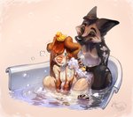 anthro black_body black_fur black_nose blue_eyes brown_hair duo female fur hair male nude sitting smile ulitochka dashik_(ulitochka) canid canine canis domestic_dog fox hunting_dog jack_russell_terrier mammal pomeranian spitz terrier digital_media_(artwork) hi_res