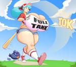 ambiguous_gender baseball_(sport) baseball_bat baseball_swing bat_(object) big_breasts blue_hair breasts cleavage clothed clothing duo erect_nipples female feral hair holding_bat horn huge_breasts light_body light_skin low-angle_view nipple_outline nipples object_swing outside shirt solo_focus sound_effects sport text text_on_clothing text_on_shirt text_on_topwear thick_thighs topwear year yellow_eyes jaeh animal_humanoid avian bird bovid bovid_humanoid bovine bovine_humanoid cattle_humanoid horned_humanoid humanoid mammal mammal_humanoid 2016 2017 english_text signature