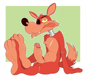 3_toes anthro black_nose erection eye_patch eyewear feet genitals glans looking_at_viewer machine male navel nude nude_male penis sitting soles solo tail toes tongue tongue_out anti_dev five_nights_at_freddy's scottgames foxy_(fnaf) animatronic canid canine fox mammal robot