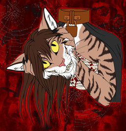anthro detachable detachable_head fangs female hair headless holding_head holding_own_head holidays looking_at_viewer smile solo teeth whiskers kcravenyote european_mythology halloween irish_mythology mythology ashling_(ruewuffy) domestic_cat dullahan felid feline felis mammal