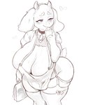 anthro bell bell_collar big_breasts bodily_fluids breasts cleavage clothed clothing collar female heart_symbol horn huge_breasts legwear purse scut_tail short_tail solo sweat tail thick_thighs thigh_highs wide_hips pipepise undertale_(series) toriel boss_monster_(undertale) bovid caprine goat mammal absurd_res hi_res