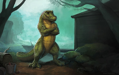 3_toes anthro biped boat bucket container crossed_arms detailed_background feet fishing_rod forest log looking_at_viewer male nature outside plant pose scales scar smile solo standing swamp tail teeth thick_tail toes tree vehicle water watercraft wood jovo third-party_edit zaush alligator alligatorid crocodilian reptile scalie digital_media_(artwork) hi_res