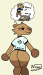 anthro argentina asado bottomless brown_body brown_fur butt clothed clothing female female/female fur jersey solo text wisdell_art capybara caviid mammal rodent spanish_text