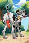 all_fours animal_genitalia animal_penis anus backsack balls black_nose blue_eyes bodily_fluids butt canine_genitalia canine_penis cloud collar collar_only dripping feral forest fur genital_fluids genitals grass knot knotted_penis leaking_precum looking_back male markings nude open_mouth outside penis plant precum precum_drip precum_puddle presenting presenting_anus presenting_hindquarters presenting_penis public raised_tail rear_view shrub sky solo spots spotted_body spotted_fur tail tongue tongue_out tree vein veiny_penis white_body young bedbug_(artist) paw_patrol marshall_(paw_patrol) canid canine canis dalmatian domestic_dog mammal hi_res