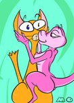 ambiguous_gender anthro caressing_face duo female female/ambiguous holding_head hug kissing_cheek surprised_look mystery-goop gob_(mystery-goop) pinki_(mystery-goop) domestic_cat felid feline felis mammal reptile scalie snake