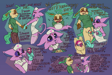animal_genitalia animal_penis anthro balls biped blush blush_lines bodily_fluids bottomless bottomless_anthro brown_eyes canine_genitalia canine_penis chastity_cage chastity_device clothed clothed_female clothing dialogue duo electronics female female_anthro flaccid genital_fluids genitals gloves handwear headgear headwear key latex latex_clothing latex_gloves latex_handwear lipsticking looking_at_another male male_anthro nurse_clothing nurse_headwear nurse_uniform open_mouth penis phone pink_body pokeball_chastity_cage precum profanity purple_eyes sheath simple_background smile tail teeth text uniform wearing_chastity_cage wearing_chastity_device vonepitaph nintendo pokemon kale_(vonepitaph) solis_(vonepitaph) eeveelution espeon generation_2_pokemon generation_4_pokemon leafeon pokemon_(species) 2025 comic digital_media_(artwork) english_text hi_res
