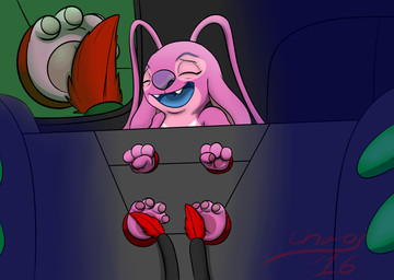 4_fingers 4_toes antennae_(anatomy) blue_mouth blue_tongue bound chest_markings claws ears_down electronics eyebrows eyelashes eyes_closed feet female fingers foot_fetish laugh markings monitor open_mouth open_smile pawpads pink_body pivoted_ears purple_claws purple_nose purple_pawpads raised_inner_eyebrows smile solo tickling tickling_feet toes tongue white_markings chaos99 disney lilo_and_stitch angel_(lilo_and_stitch) alien experiment_(lilo_and_stitch) 2016 digital_drawing_(artwork) digital_media_(artwork) hi_res