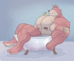 abs anthro bathing bathtub big_muscles claw_foot_bathtub ellipsis fur huge_muscles male muscular muscular_anthro muscular_male narrowed_eyes nipples nude pecs rubber_duck sitting solo tuft up_and_over water crocobu kane_(crocobu) canid canine canis mammal wolf 2021 absurd_res hi_res