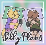 album_redraw anthro duo female flipfloof fur icyraven kenny_(tine) male male/female molly_(floris) plushie sleeping spots yellow_body yellow_fur canid canine canis domestic_cat domestic_dog felid feline felis mammal pastel_theme