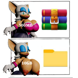 anthro before_and_after big_breasts breasts clothed clothing female gloves hair handwear long_ears looking_at_viewer one_eye_closed solo text topless white_hair wink winking_at_viewer mmdinngdonng sega sonic_the_hedgehog_(series) rouge_the_bat bat mammal hi_res meme