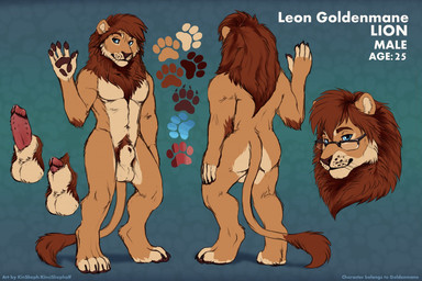 animal_genitalia animal_penis anthro athletic athletic_anthro athletic_male balls barbed_humanoid_penis blue_eyes brown_hair butt countershade_balls countershade_butt countershade_crotch countershade_genitalia countershade_torso countershading erection eyewear fully_sheathed fur genitals glasses hair half-erect humanoid_genitalia humanoid_penis hybrid_genitalia hybrid_penis looking_at_viewer male male_anthro mane multiple_angles nude nude_anthro nude_male penile_spines penis penis_tip raised_hand sheath smile solo standing tail tan_body tan_fur wearing_glasses whisker_spots whiskers kinsheph leon_goldenmane felid lion mammal pantherine 2020 model_sheet