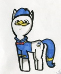 alternate_species beak bow_(feature) bow_tie clothing cutie_mark feral fur hat headgear headwear male ponification quadruped solo tail white_body white_fur cartooniacpanda hasbro my_little_pony dolan equid equine horse mammal pony hi_res meme