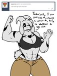 abs anthro ask_blog asriel_dreemurr_(god_form) big_breasts black_sclera boss_monster_(undertale) bovid breasts caprine clothed clothing crossgender curvy_figure english_text fangs female floppy_ears fur goat hair hair_over_eye heart_(marking) heart_symbol horn huge_breasts mammal markings mtf_crossgender muscular muscular_anthro muscular_female one_eye_obstructed robertge simple_background solo teeth text undertale undertale_(series) voluptuous white_background white_body white_fur wide_hips