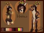 anthro antlers biped featureless_crotch horn looking_at_viewer male nude open_mouth simple_background solo standing text magic_(artist) deer mammal new_world_deer reindeer haru_(disambiguation) english_text model_sheet