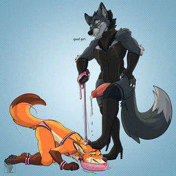 animal_genitalia animal_penis anthro bdsm blush bodily_fluids bondage boots bound bowl bra canine_genitalia canine_penis claws clothed clothing collar container crossdressing cuffs_(clothing) cum cum_drip cum_in_bowl cum_in_container cum_in_mouth cum_inside cum_on_face dominant dominant_male dominatrix drinking drinking_cum dripping duo ejaculation erection femboy footwear fur genital_fluids genitals good_girl high_heeled_boots high_heels humiliation latex leash leash_pull leashed_collar legwear lingerie male male/male open_mouth panties penis pet_bowl restraints shoes simple_background smile stepped_on stepping_on_head submissive submissive_male tail teeth text thick_thighs tongue underwear conditional_dnp electroporn disney zootopia nick_wilde riley_(sephir0th05) canid canine fox mammal red_fox silver_fox true_fox 1:1 digital_media_(artwork) english_text hi_res
