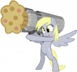 cannon feathered_wings feathers female food grey_body grey_feathers holding_object holding_weapon launcher muffin ranged_weapon simple_background solo tail weapon white_background wings flamingo1986 maximillianveers friendship_is_magic hasbro my_little_pony mythology derpy_hooves_(mlp) equid equine mammal mythological_creature mythological_equine pegasus