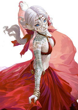 5_fingers accessory anthro arm_tattoo bangle blue_eyes bottomwear breasts cleft_lip clothed clothing clothing_lift dancing feet female female_anthro fingers fur hair hair_accessory hair_ribbon harem_outfit humanoid_feet jewelry looking_at_viewer markings melee_weapon plantigrade pose ribbons sai_(weapon) simple_background skirt skirt_lift small_breasts solo spots spotted_body spotted_fur tattoo weapon white_background white_body white_fur white_hair fkey capcom dragon's_dogma beastren felid feline mammal absurd_res colored detailed digital_drawing_(artwork) digital_media_(artwork) hi_res shaded