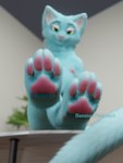 anthro feet female flat_chested foot_focus nipples out_of_focus pawpads paws solo bananastheleech kraft_trio felid mammal 3:4 3d_(artwork) digital_media_(artwork) hi_res