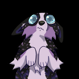 ambiguous_form ambiguous_gender begging black_body black_fur blue_eyes fur pleading_eyes purple_body purple_fur solo telegram_sticker wavy_mouth guncht canid canine canis domestic_dog mammal 1:1 2024 bust_portrait icon portrait