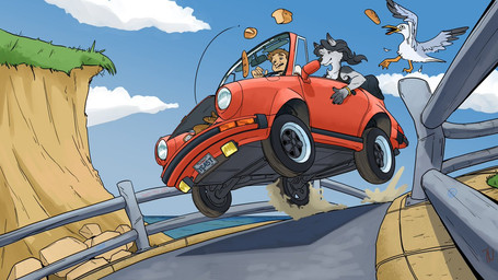 anthro bread car cliff duo female food knead_for_speed_(spacedimsum) male vehicle lockheed_martini avian bird canid gull human lari larid mammal 16:9 widescreen