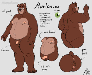 anthro anus backsack balls biped brown_body brown_fur countershade_fur countershade_torso countershading eyebrows facial_markings flaccid foreskin fur genitals head_markings humanoid_genitalia humanoid_penis male markings moobs muzzle_(marking) navel nipples nude overweight overweight_anthro overweight_male partially_retracted_foreskin penis pubic_stubble simple_background solo stated_adult stated_age stated_bisexuality stated_sexuality stubble tan_body tan_fur text unretracted_foreskin manyakuma marlon_(manyakuma) bear brown_bear mammal ursine 2025 absurd_res dated english_text hi_res model_sheet signature