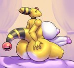 anthro areola bed big_breasts big_butt big_penis black_eyes breasts butt butt_grab curtains eyelashes fingers forehead_gem furniture gem genitals glans gynomorph hand_on_butt huge_breasts huge_butt huge_penis humanoid_genitalia humanoid_penis hyper hyper_breasts hyper_genitalia hyper_penis intersex looking_back nipples nude on_bed penis pink_areola pink_nipples red_gem shadow sitting sitting_on_bed solo tail white_breasts yellow_body dynamicfuncorner nintendo pokemon ampharos generation_2_pokemon pokemon_(species) 2024 hi_res