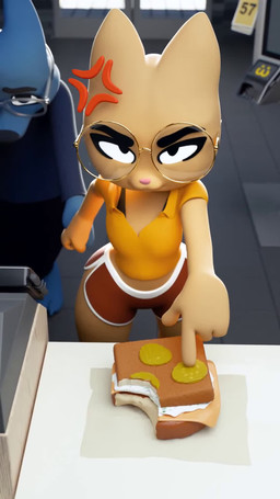 4_fingers angry anthro barefoot belly black_clothing black_eyebrows black_eyes black_nose black_shirt black_topwear blue_body blue_fur blue_text bottomwear burger cellphone claws clothed clothing colored_nails crop_top cross-popping_vein cuddling customer digitigrade ears_aside electronics employee eyebrows eyelashes eyewear fast_food feet female fingernails fingers food fur glasses group hand_on_hip hand_on_tail hands_together head_scratch holding_cellphone holding_object holding_phone holding_tail hotpants inside long_sleeve_shirt looking_aside machine male male/female midriff nails open_mouth open_smile orange_clothing orange_crop_top orange_shirt orange_text orange_topwear pants phone pickle_(food) pink_nose purple_bottomwear purple_clothing purple_pants raised_arms raised_eyebrow raised_eyebrows red_bottomwear red_clothing red_hotpants red_shorts sandwich_(food) shirt shorts shy size_difference smile standing standing_on_another tail tan_body tan_fur text thick_thighs toe_claws topwear trio white_bottomwear white_clothing white_hotpants white_sclera white_shorts white_text junoandmaxx sound_warning asked_for_no_pickles juno_(junoandmaxx) maxx_(junoandmaxx) canid canine canis domestic_cat domestic_dog felid feline felis mammal protogen 2025 3d_(artwork) 3d_animation 9:16 animated character_name colored digital_media_(artwork) english_description english_text hi_res meme shaded short_playtime sound webm