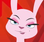 bedroom_eyes bite biting_lip eyelashes female looking_at_viewer narrowed_eyes pink_body seductive solo sajana liar's_bar cupcake_(liar's_bar) lagomorph leporid mammal rabbit icon